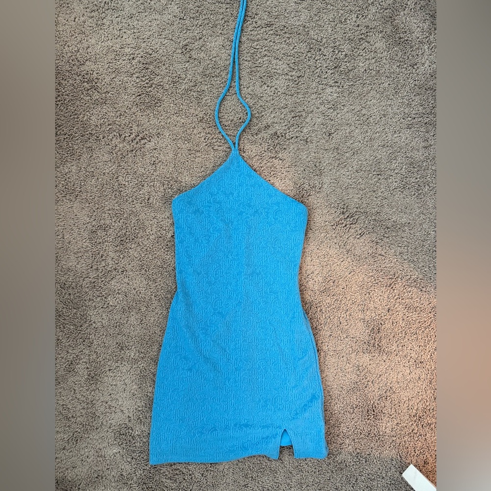Blue Halter Neck Mini Dress